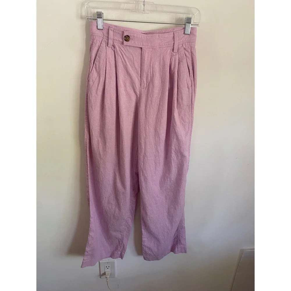 Banana‎ Republic Petite 0 Lilac Pink Linen Blend Pleated Tapered Trousers Pants